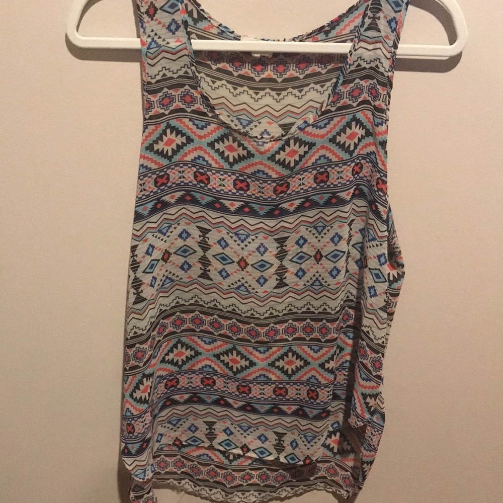 Aztec print sheer tank top